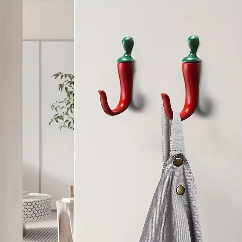 Home Bathroom Organizer - 10PC Pepper Shaped Wall Hooks Red