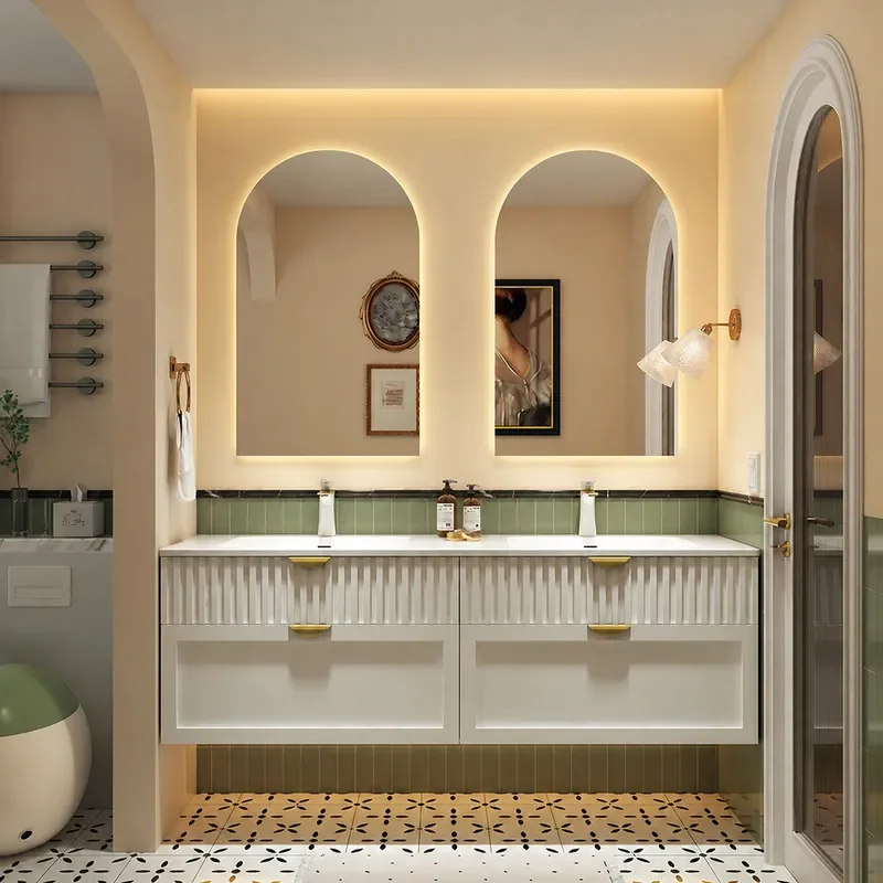 Cream Style Bathroom Cabinet w - Home Bathroom Vanity Combo 评论和价格