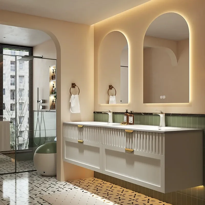 Cream Style Bathroom Cabinet w - Home Bathroom Vanity Combo 评论和价格