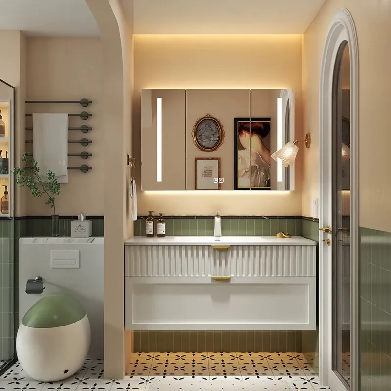 Cream Style Bathroom Cabinet w - Home Bathroom Vanity Combo 评论和价格
