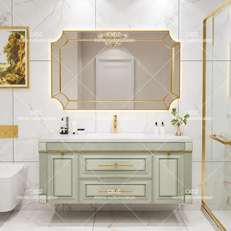 American Oak Rock Slab Seamles - Home Bathroom Vanity Combo 评论和价格