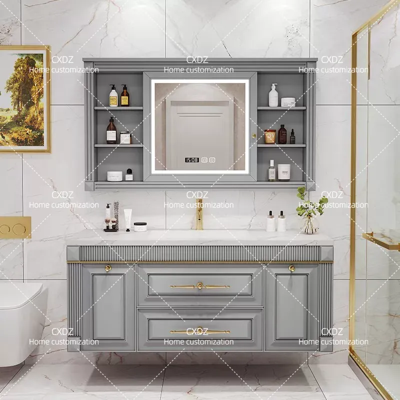 American Oak Rock Slab Seamles - Home Bathroom Vanity Combo 评论和价格