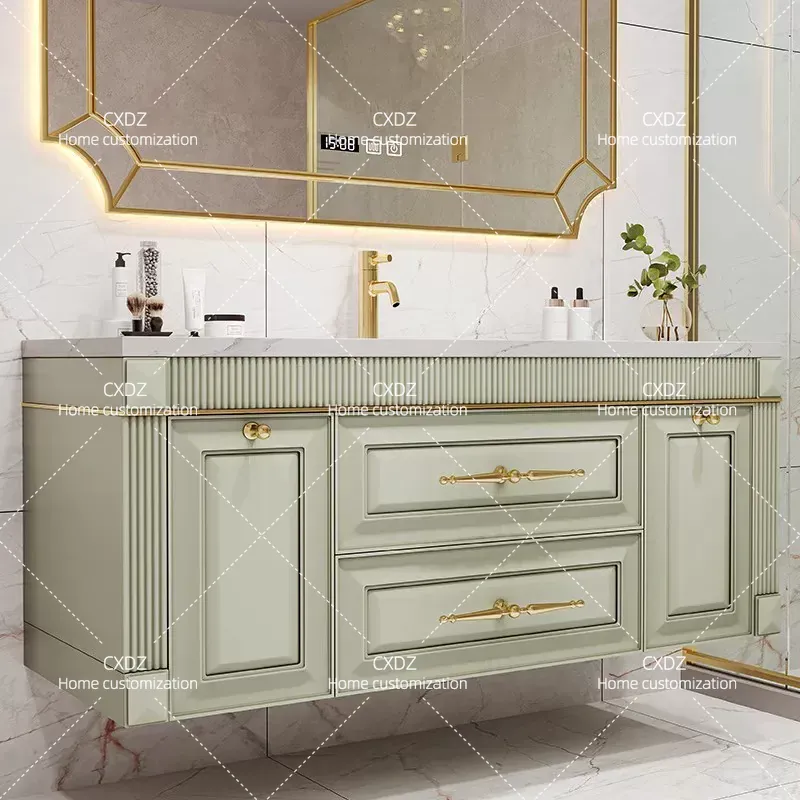 American Oak Rock Slab Seamles - Home Bathroom Vanity Combo 评论和价格