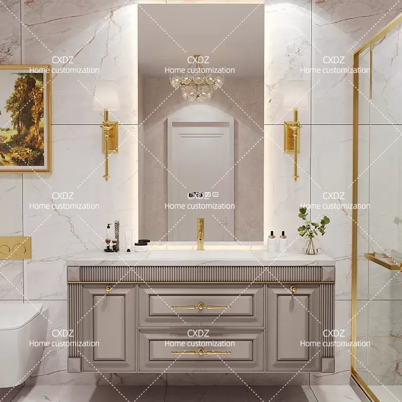 American Oak Rock Slab Seamles - Home Bathroom Vanity Combo 评论和价格
